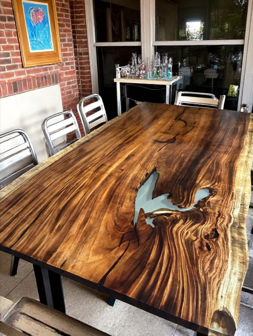 Custom Live Edge Dining Tables for Interior Design and Home Decor accented with rustic slab Coffee/End table furniture.