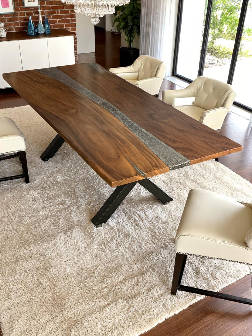 Custom Live Edge Dining Tables for Interior Design and Home Decor accented with rustic slab Coffee/End table furniture.