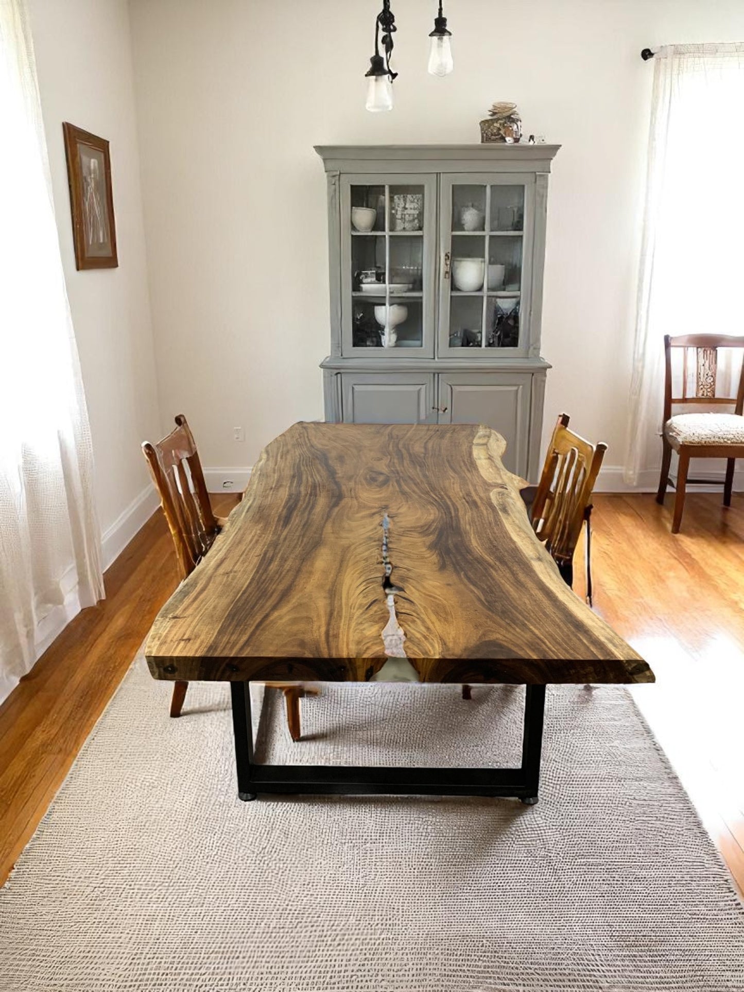 Custom Live Edge Dining Tables for Interior Design and Home Decor accented with rustic slab Coffee/End table furniture.