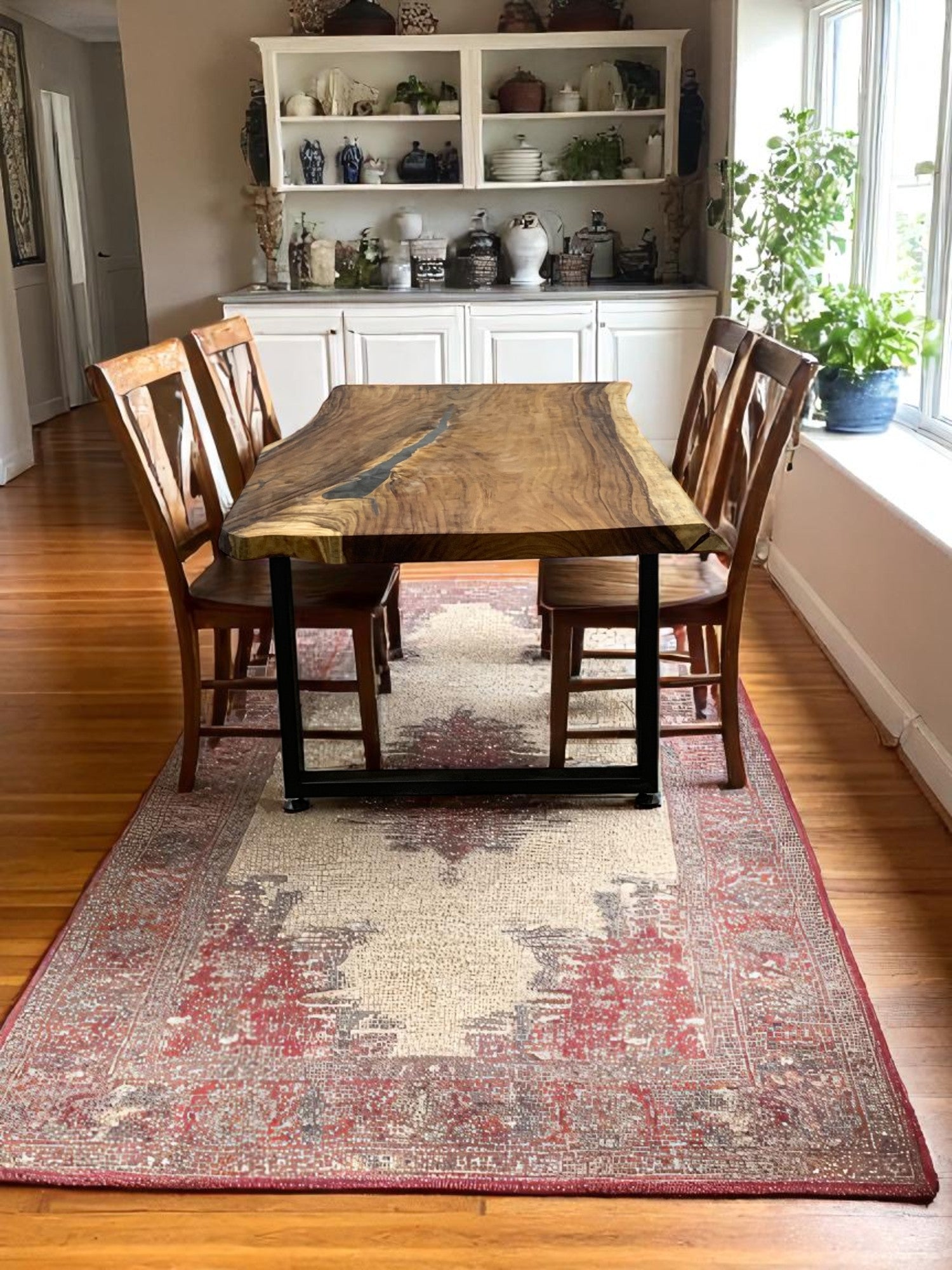 Custom Live Edge Dining Tables for Interior Design and Home Decor accented with rustic slab Coffee/End table furniture.