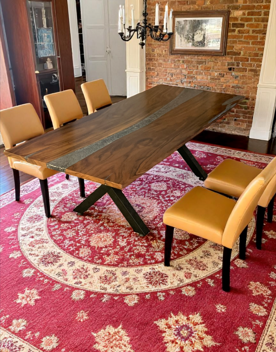 Custom Live Edge Dining Tables for Interior Design and Home Decor accented with rustic slab Coffee/End table furniture.