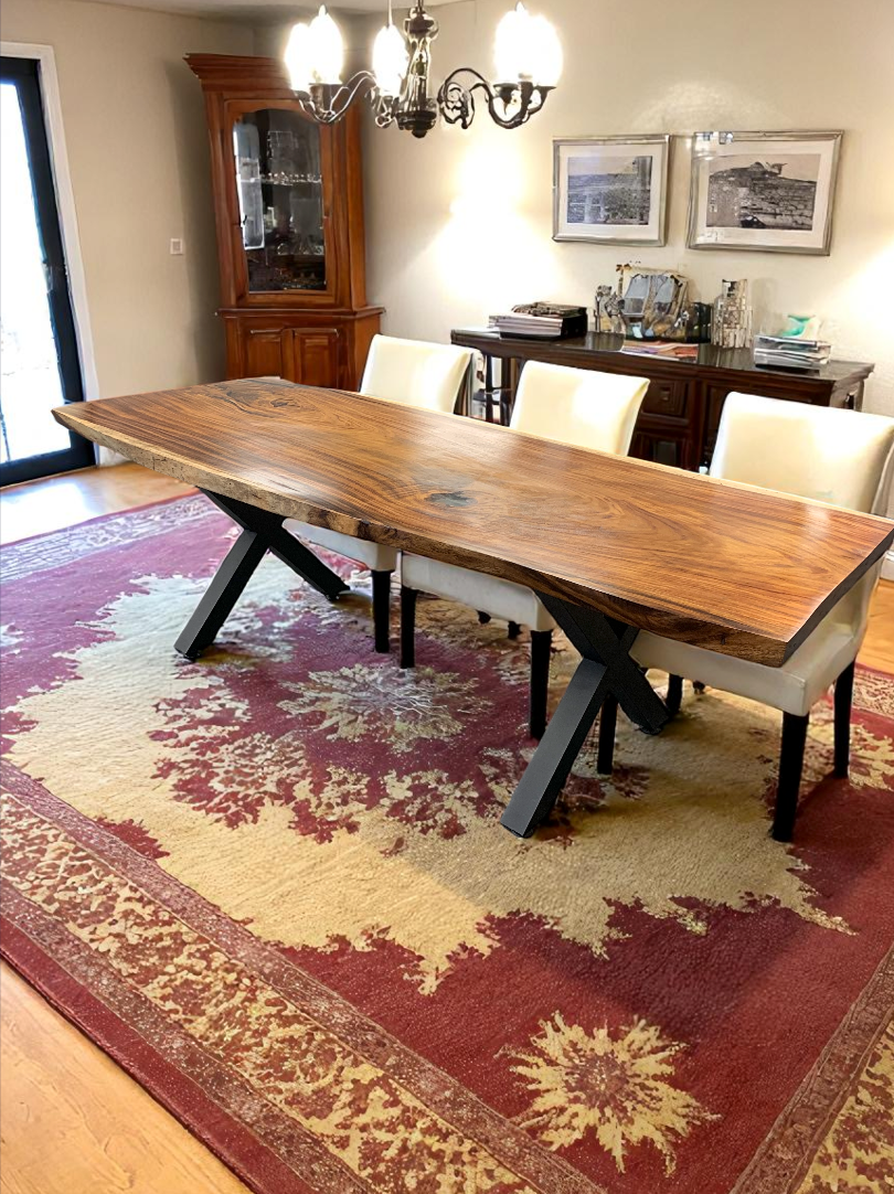 Custom Live Edge Dining Tables for Interior Design and Home Decor accented with rustic slab Coffee/End table furniture.