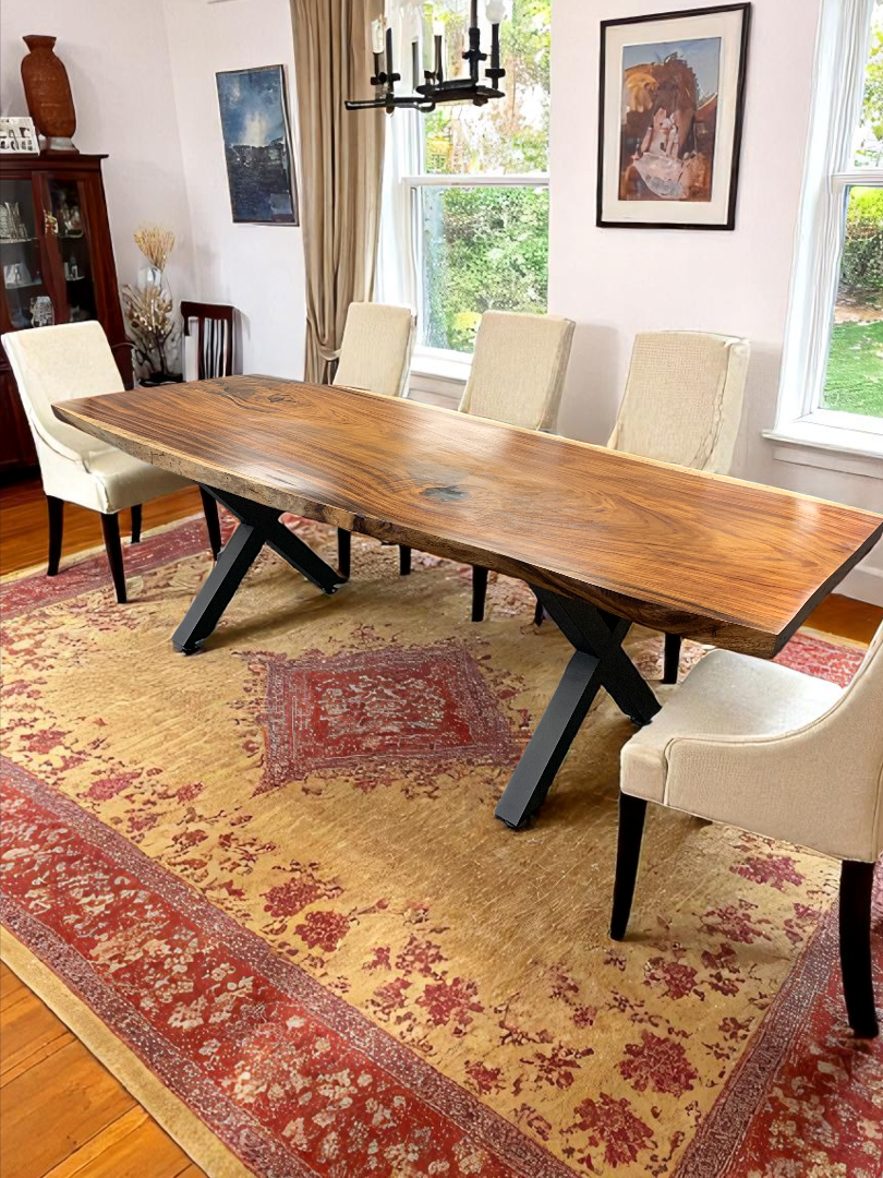 Custom Live Edge Dining Tables for Interior Design and Home Decor accented with rustic slab Coffee/End table furniture.