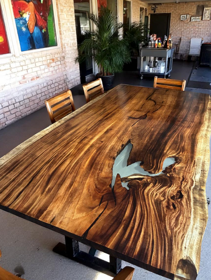 Custom Live Edge Dining Tables for Interior Design and Home Decor accented with rustic slab Coffee/End table furniture.