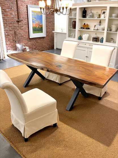 Custom Live Edge Dining Tables for Interior Design and Home Decor accented with rustic slab Coffee/End table furniture.