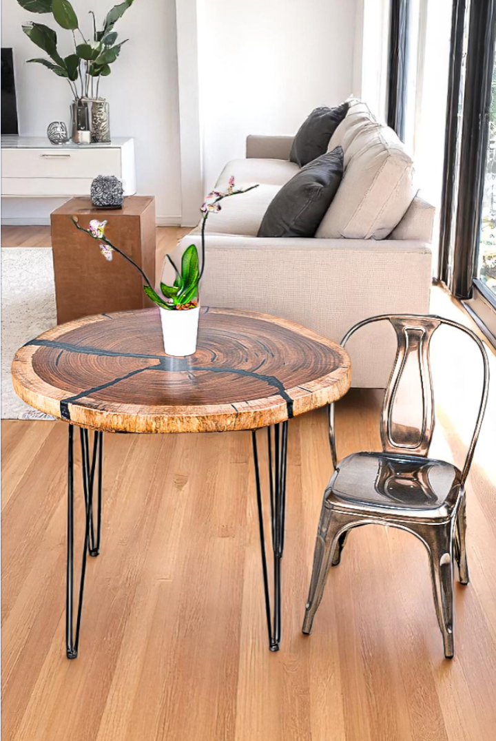 Custom Live Edge Dining Tables for Interior Design and Home Decor accented with rustic slab Coffee/End table furniture.