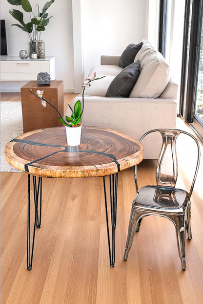 Custom Live Edge Dining Tables for Interior Design and Home Decor accented with rustic slab Coffee/End table furniture.
