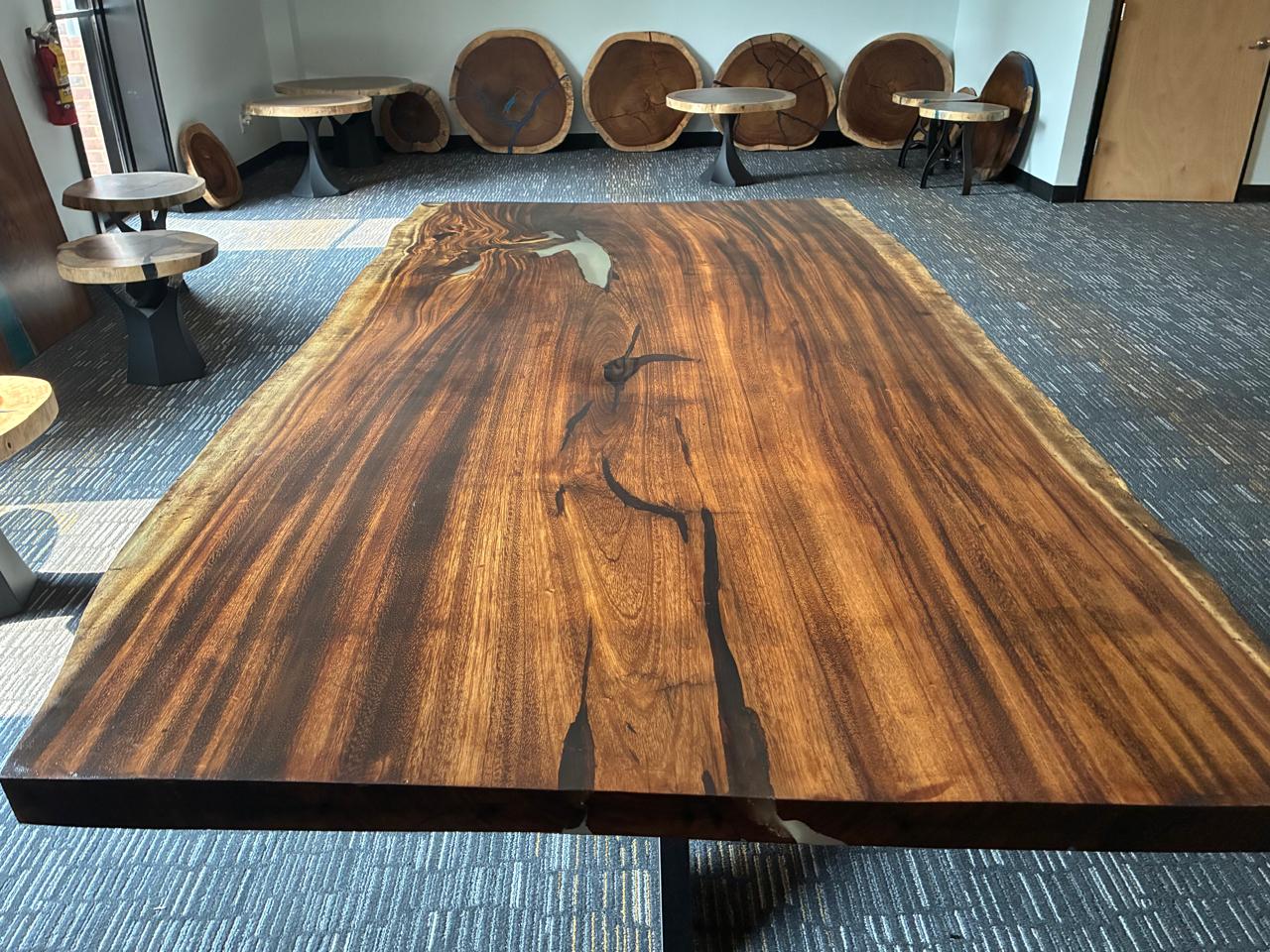 Custom Live Edge Dining Tables for Interior Design and Home Decor accented with rustic slab Coffee/End table furniture.