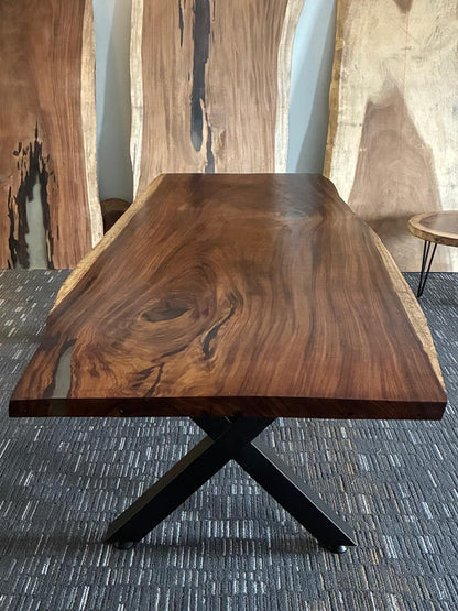 Custom Live Edge Dining Tables for Interior Design and Home Decor accented with rustic slab Coffee/End table furniture.