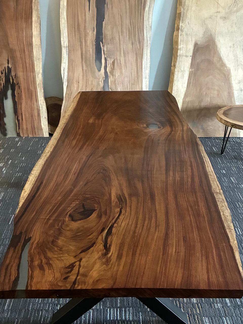 Custom Live Edge Dining Tables for Interior Design and Home Decor accented with rustic slab Coffee/End table furniture.
