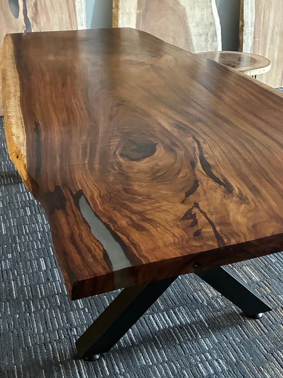 Custom Live Edge Dining Tables for Interior Design and Home Decor accented with rustic slab Coffee/End table furniture.
